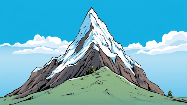 dessin animé Une montagne avec un ciel bleu et les mots