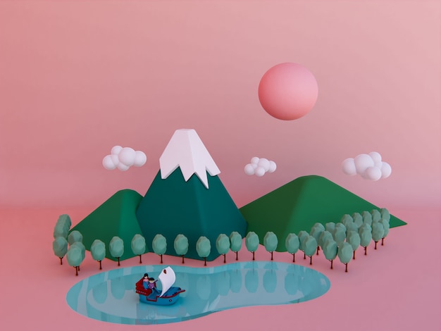 Dessin animé montagne fond 3d rendu.