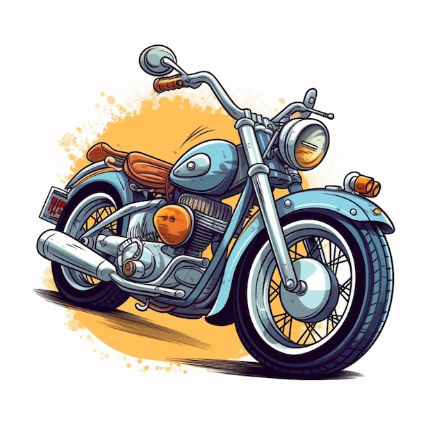 Un dessin animé d'une moto avec un siège bleu.