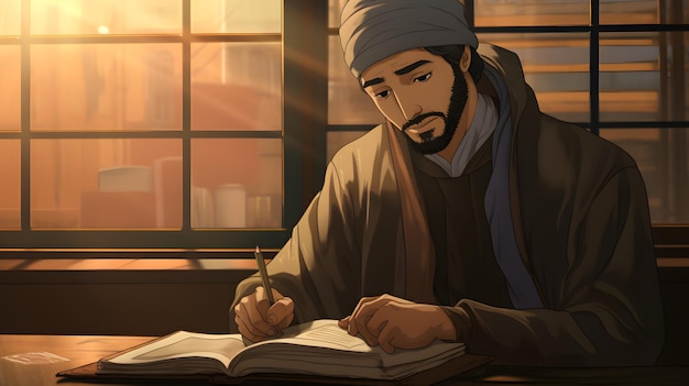 dessin animé musulman lire un livre ou le Coran