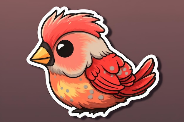 Un dessin animé d'un oiseau avec une tête rouge et des plumes orange.