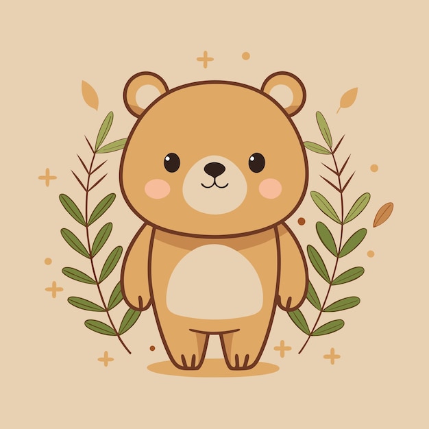 un dessin animé d'un ours avec un fond brun avec un ours brun sur le devant