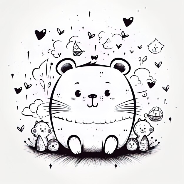 Photo un dessin animé d'un panda et de deux petits ours