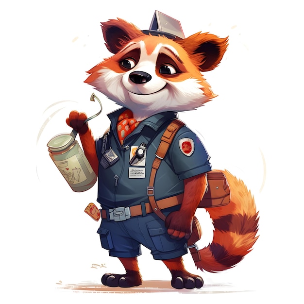 Un dessin animé d'un panda portant un uniforme