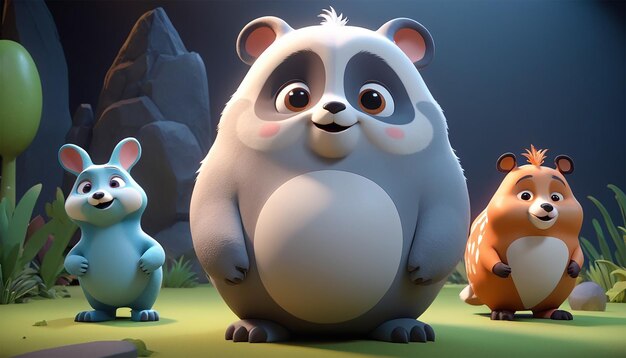 un dessin animé d'un panda avec un visage heureux