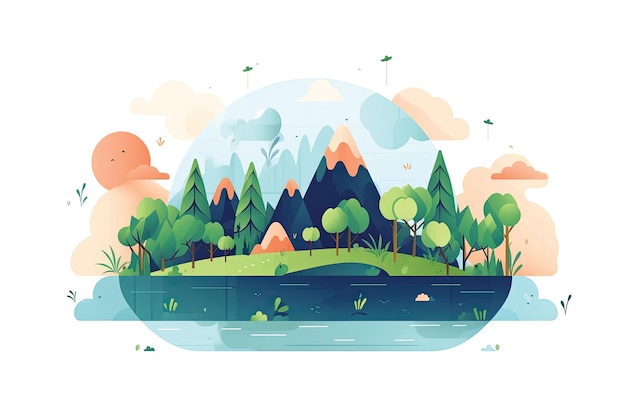 Un dessin animé d'un paysage de montagne avec une montagne en arrière-plan.