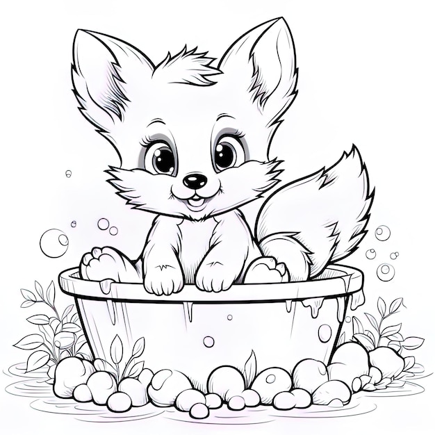 un dessin animé d'un petit renard dans une cuve d'œufs.