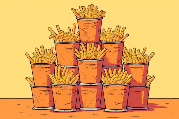 Un dessin animé d'une pile de frites