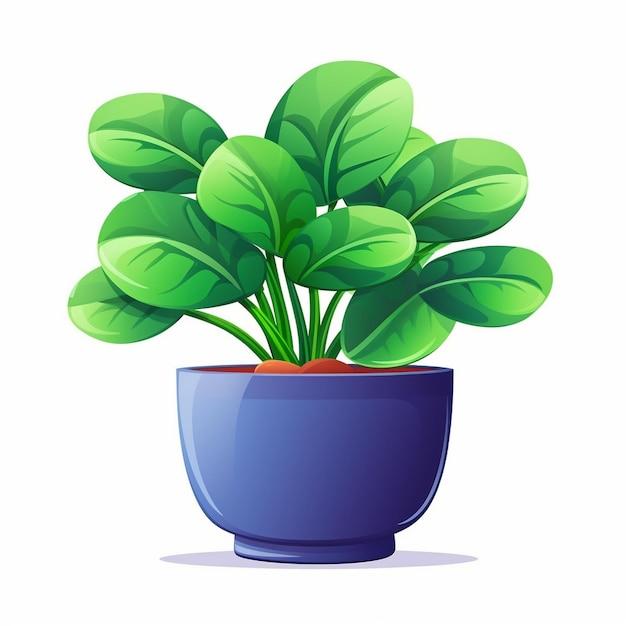 Un dessin animé d'une plante en pot avec des feuilles vertes sur fond blanc