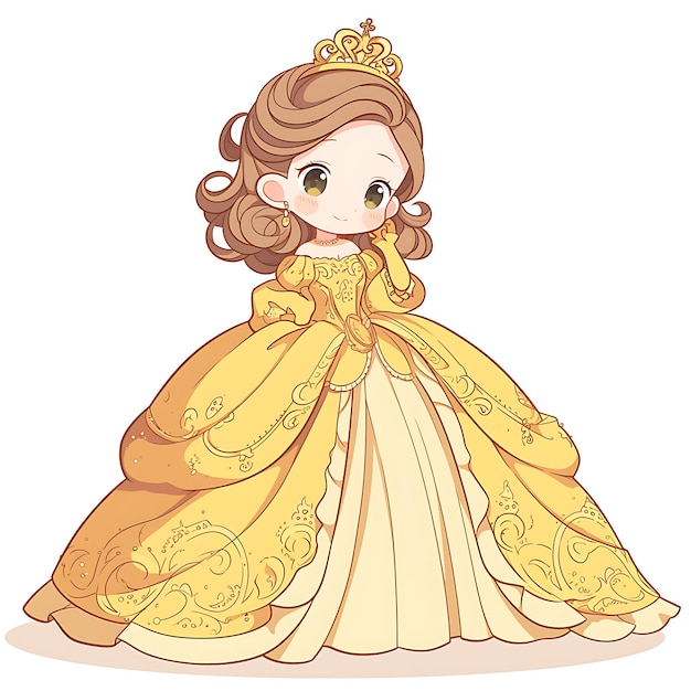 un dessin animé d'une princesse dans une robe jaune
