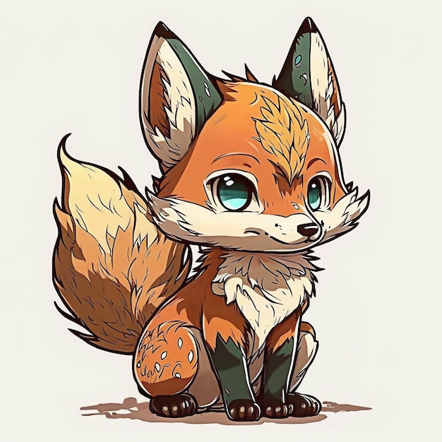 Un dessin animé d'un renard aux yeux bleus et à la queue.