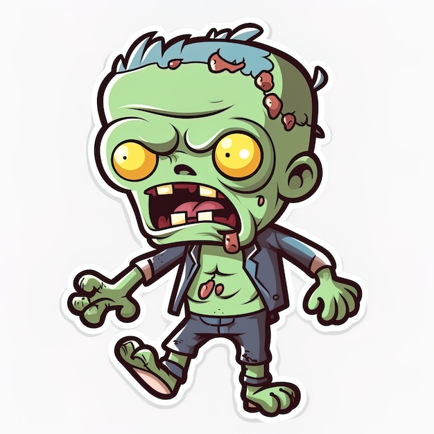 un dessin animé représentant un zombie avec un visage effrayant.