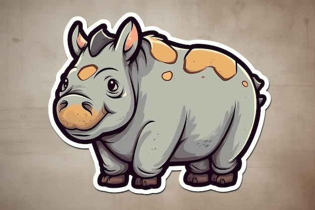 Un dessin animé d'un rhinocéros avec une tache jaune sur le dos.