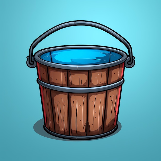 un dessin animé d'un seau avec un liquide bleu