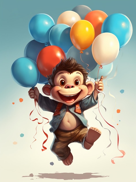 Photo dessin animé, singe, tenue, ballon