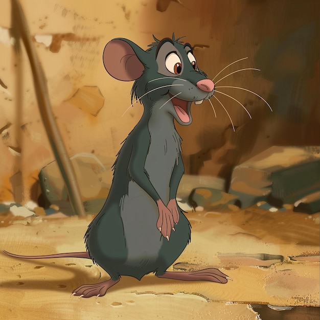 Photo un dessin animé d'une souris avec un fond sale