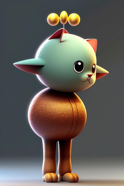 Dessin animé style kawaii mignon chat personnage modèle rendu 3D produit conception jeu jouet ornement