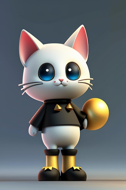 Dessin animé style kawaii mignon chat personnage modèle rendu 3D produit conception jeu jouet ornement