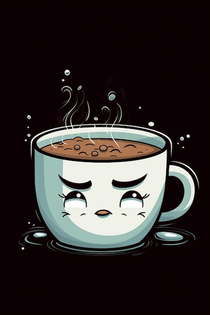 Un dessin animé d'une tasse de café avec un visage qui dit "café".