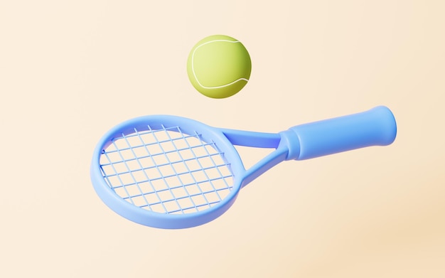 Dessin animé tennis et raquette de tennis rendu 3d dessin numérique