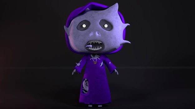 Un dessin animé d'un vampire avec une robe violette.