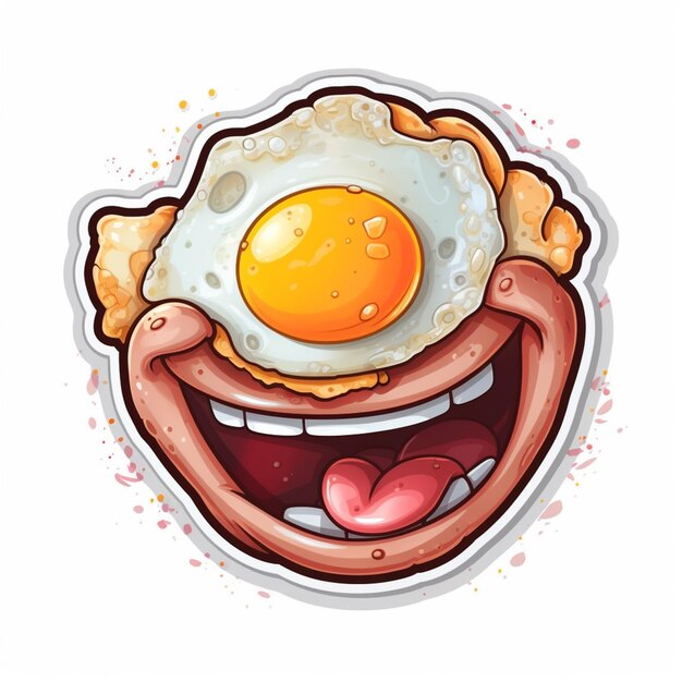 Un dessin animé d'un visage souriant avec un œuf au plat dessus.