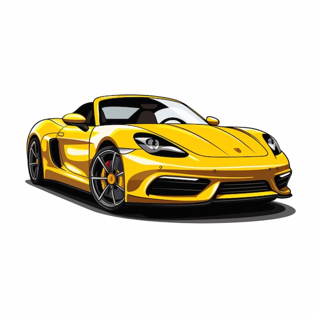 Un dessin animé de voiture de sport jaune sur fond blanc