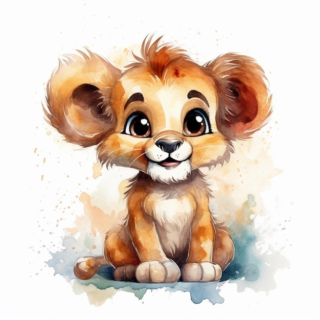 Dessin à l'aquarelle d'un bébé lionceau