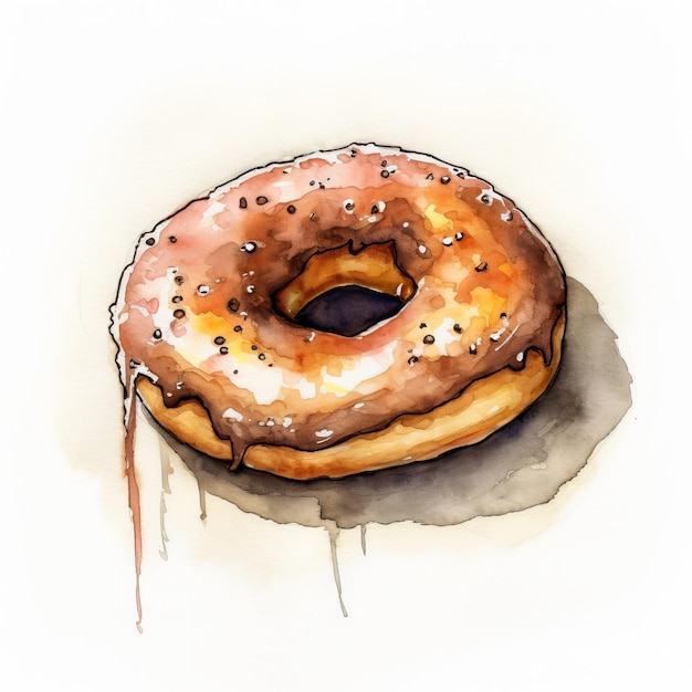 Dessin aquarelle beignet sucré sur fond abstrait