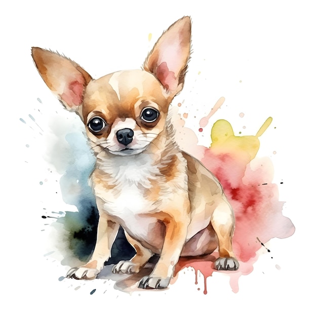 Un dessin à l'aquarelle d'un chien chihuahua.