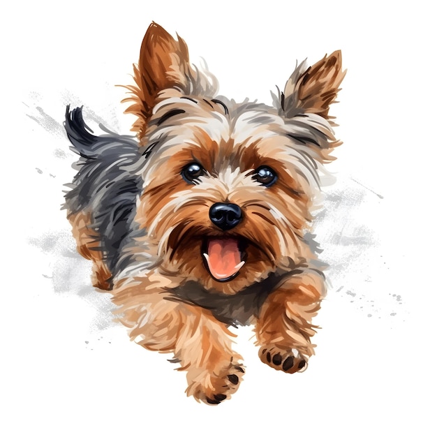 Un dessin à l'aquarelle d'un chien nommé yorkshire terrier.