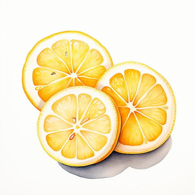Dessin à l'aquarelle de citrons coupés isolés sur un fond blanc
