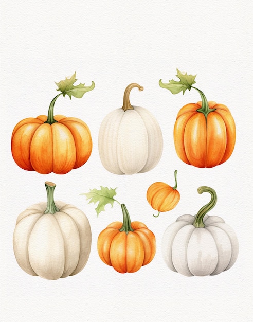 Dessin aquarelle de citrouilles de composition d'automne et fleurs d'automne fond blanc