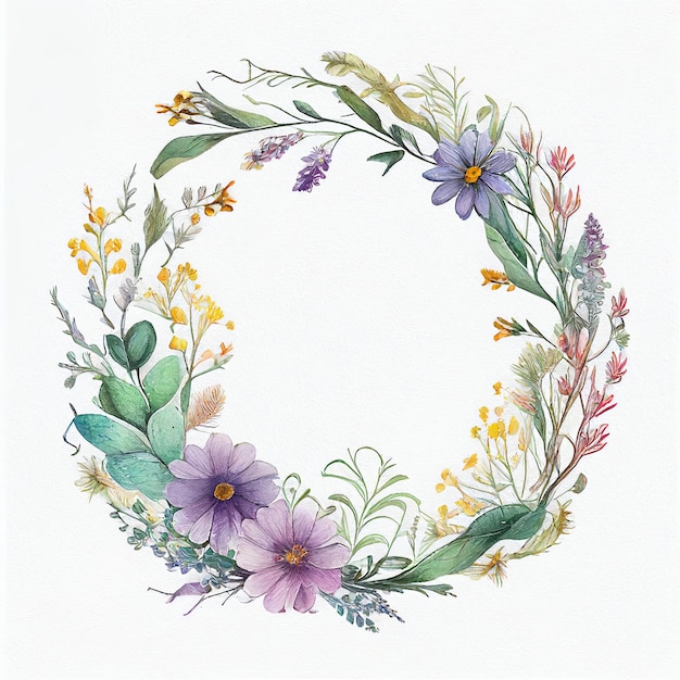 Dessin aquarelle de couronne de fleurs AI générative