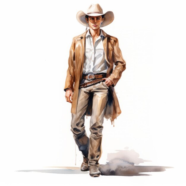 Dessin à l'aquarelle de cow-boy occidental Style d'illustration de mode