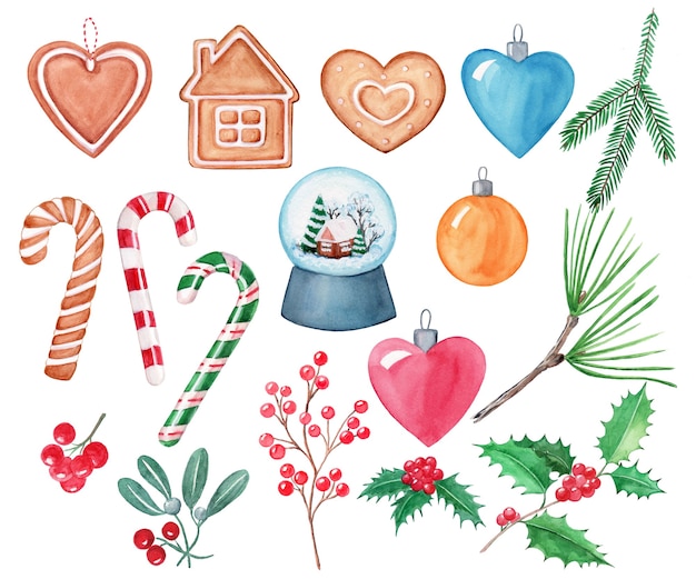 Dessin aquarelle de décorations de Noël