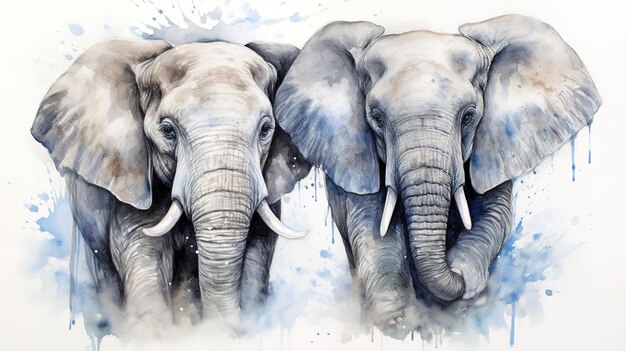 Dessin aquarelle de deux éléphants Mère et enfant