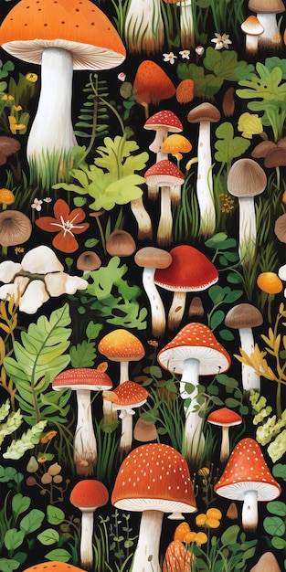 Un dessin à l'aquarelle de différents champignons générés par l'IA