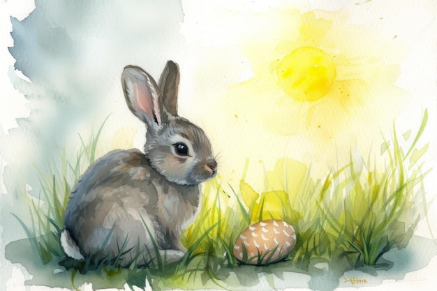 dessin à l'aquarelle du lapin de Pâques