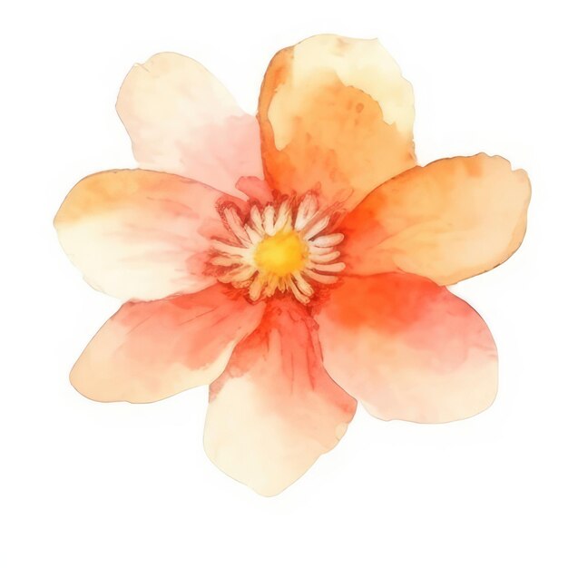 Un dessin à l'aquarelle d'une fleur avec un centre jaune.