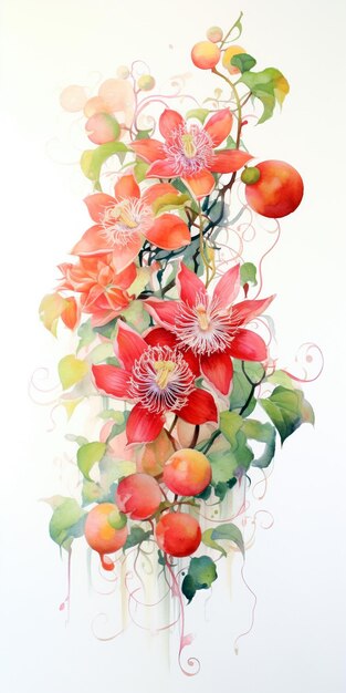 Dessin à l'aquarelle de fruits et de fleurs rouges générés par l'IA