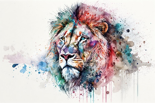 Dessin à l'aquarelle d'un lion Créé avec la technologie IA générative