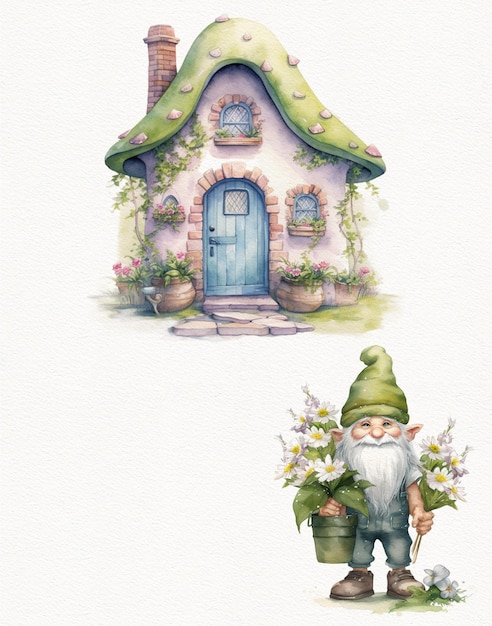 Photo dessin à l'aquarelle d'une maison de conte de fées magique pour un gnome ou pour une fée