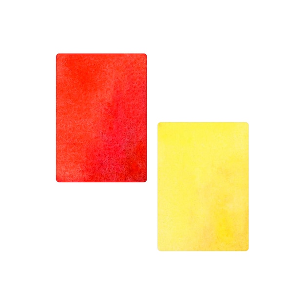 Photo dessin à l'aquarelle d'un match de football ou de football peint en jaune et rouge de pénalité ou de cartes d'avertissement