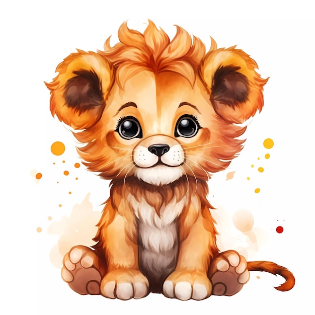 Dessin à l'aquarelle d'un mignon bébé lion