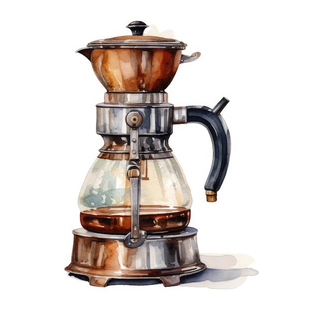 Dessin à l'aquarelle minimaliste Maker de cafetière délicat en focus