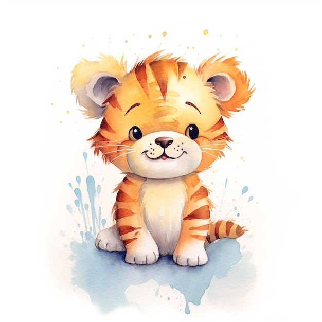 Un dessin à l'aquarelle d'un petit tigre.