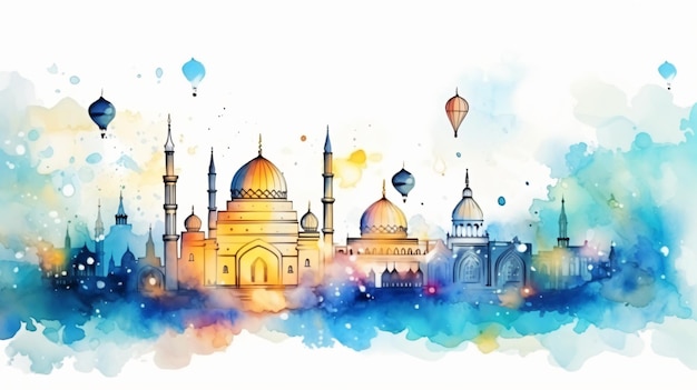 Le dessin à l'aquarelle Ramadan Kareem AR