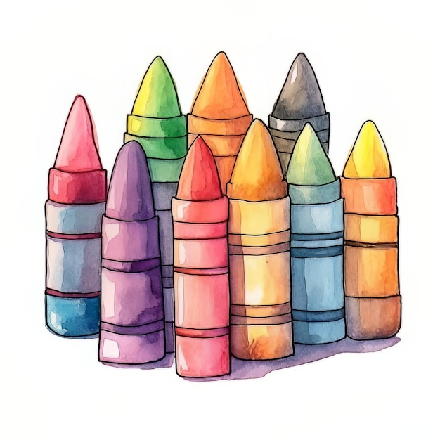 Photo un dessin à l'aquarelle d'un tas de crayons colorés.