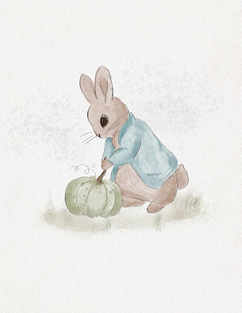 Photo dessin à l'aquarelle sur le thème de l'automne, peter rabbit, carte postale aquarelle